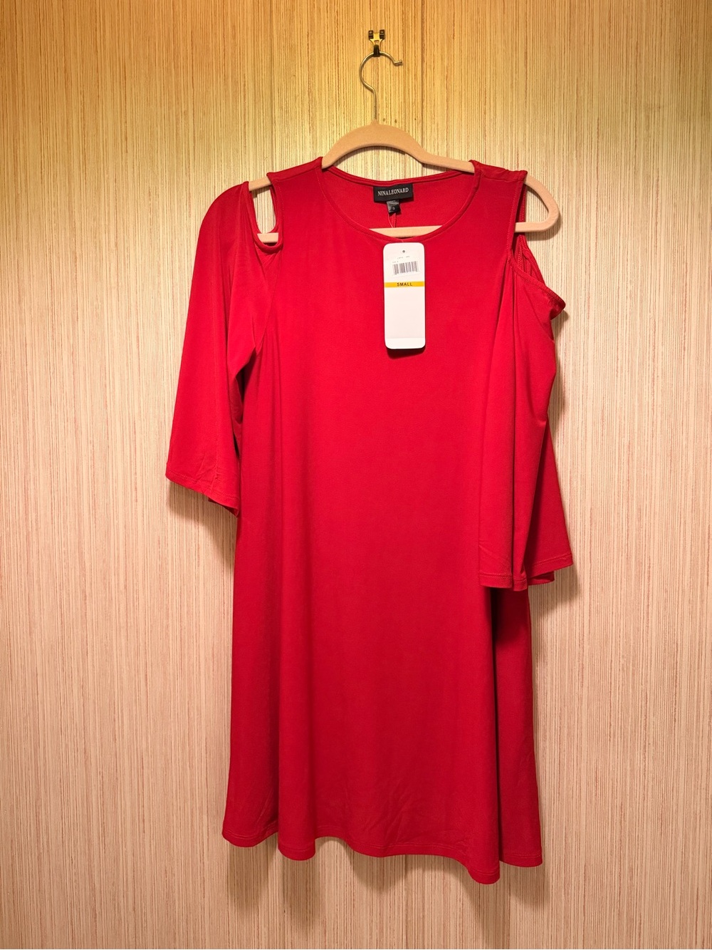 Nina Leonard Red Asymmetrical Cold-Shoulder Dress